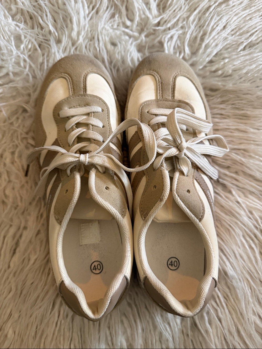Women's Beige Lace-Up Athletic Sneakers